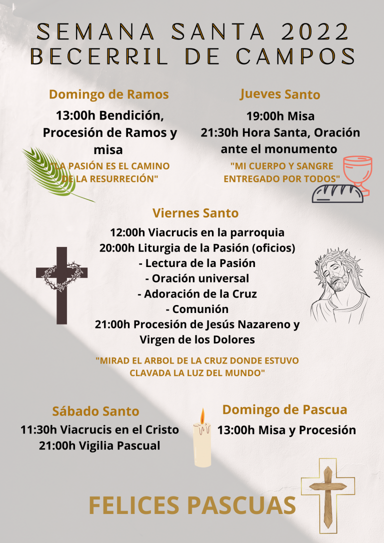 Horario de misas y procesiones Semana Santa 2022. Becerril de Campos.